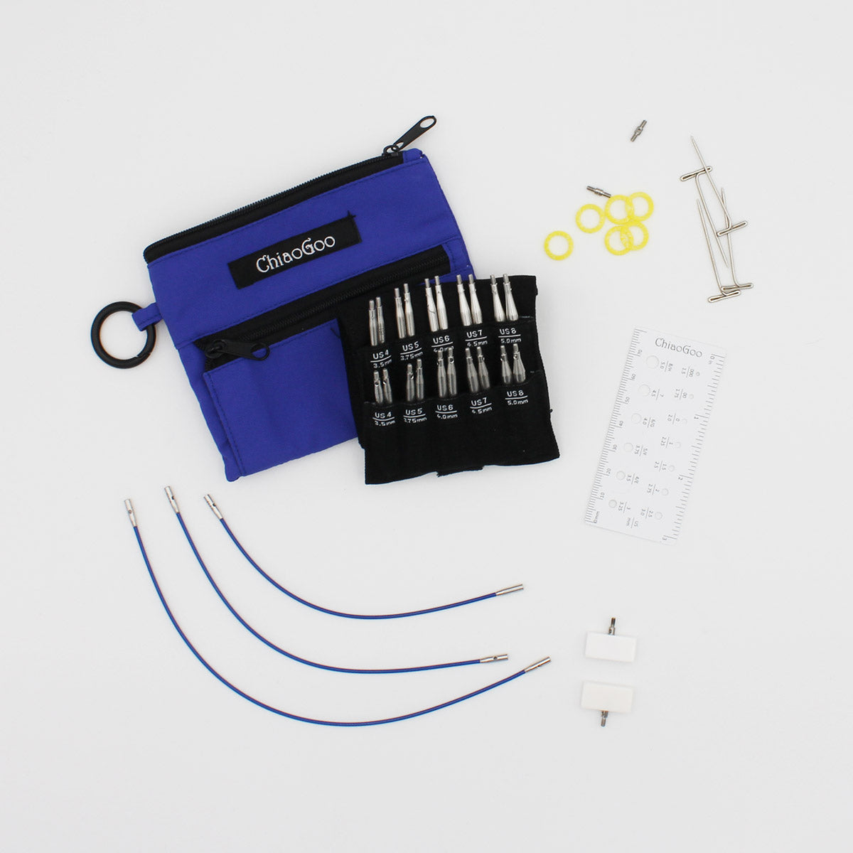 Kit d’aiguilles interchangeables Twist Shorties Bleu 2″ et 3″ (3,5mm à 5mm) - ChiaoGoo