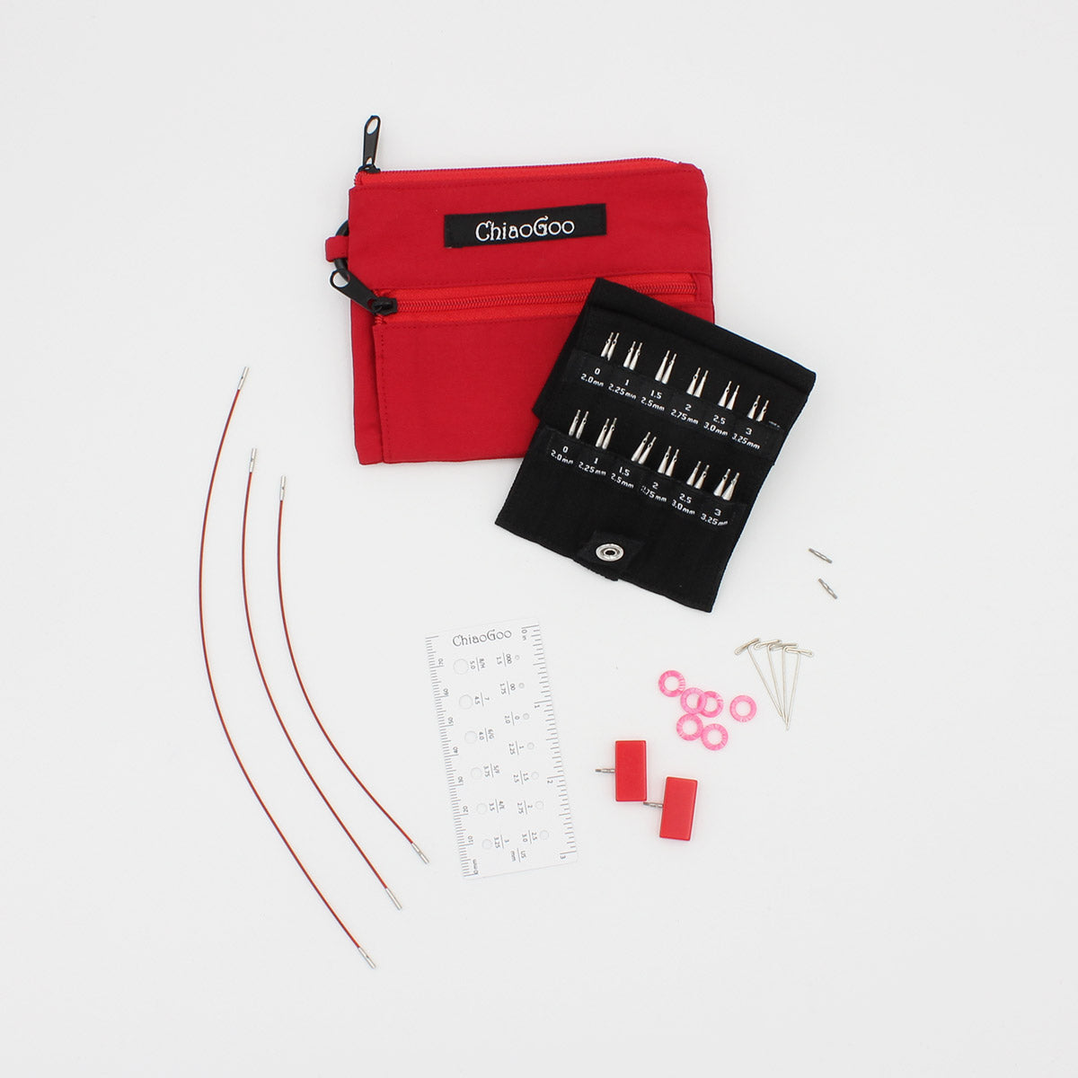 Kit d'aiguilles interchangeables Twist Shorties Rouge 2″ et 3″ (2mm à 3,25mm) - ChiaoGoo