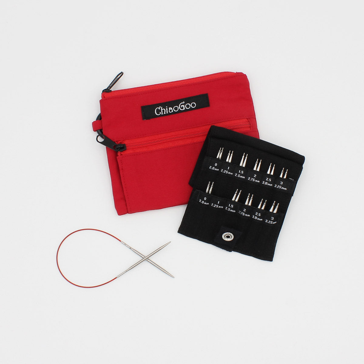 Kit d'aiguilles interchangeables Twist Shorties Rouge 2″ et 3″ (2mm à 3,25mm) - ChiaoGoo