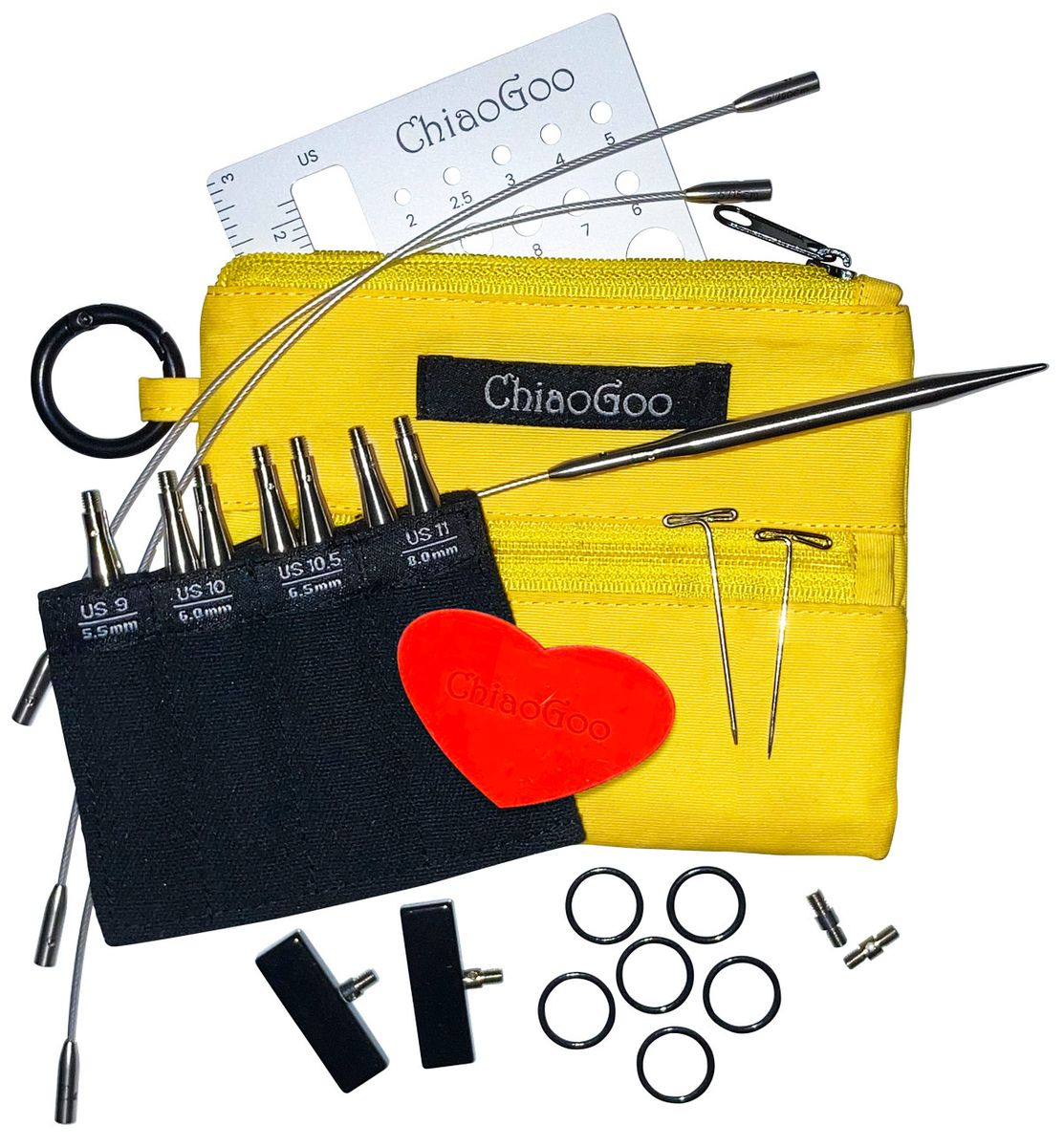 Kit d'aiguilles interchangeables Twist Shorties Jaune 3″ (5.5mm à 8mm) - ChiaoGoo